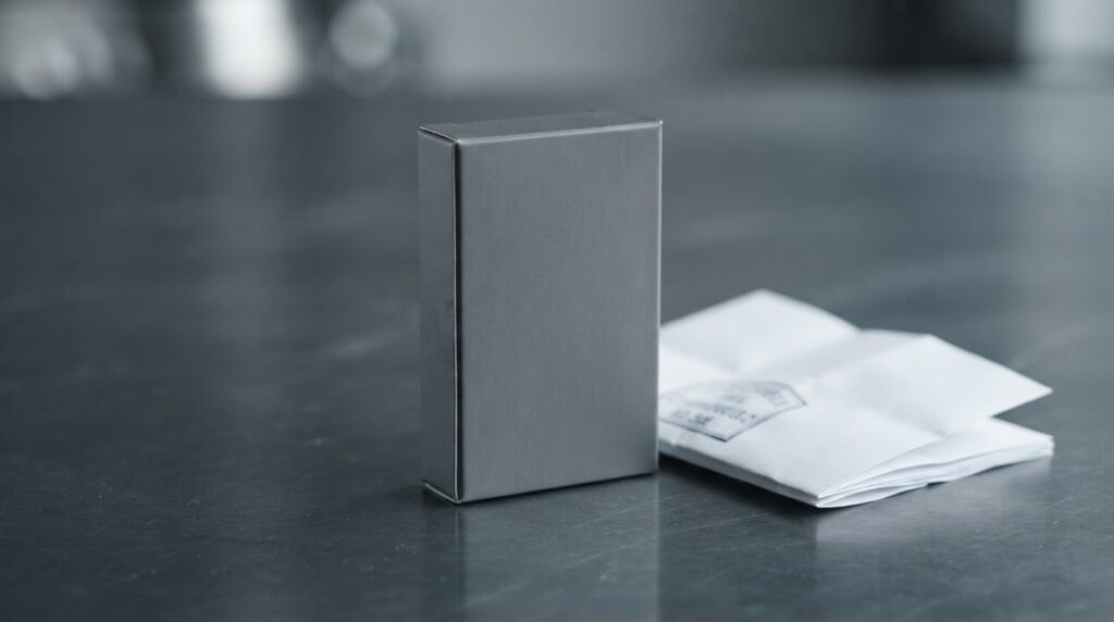 Import regulations vape Bangladesh: sealed vape kit box with customs documentation on a dark slate surface in a Dhaka retail context