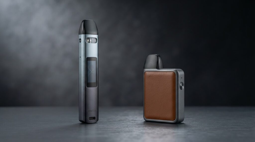 Caliburn G4 Pro vs G5 Koko pod kit side by side comparison on dark slate surface for Bangladesh buyers