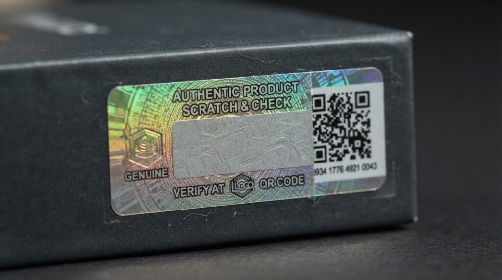 How to Spot Fake Vape Hardware Before the Sale Is Final intact holographic anti-counterfeiting scratch label on genuine vape device packaging before verification