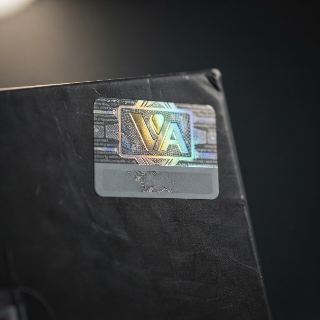 Luxe XR Max vs Max 2: Do Not Upgrade Until You Read This Close up macro of Vaporesso security label on Luxe XR Max 2 box showing scratch reveal area and holographic element